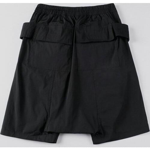 Classic Black Cotton Knee Length Harem Shorts Men Elastic Waist Shorts Cargo Short Brand Fashion Men Pockets Shorts High Quality
