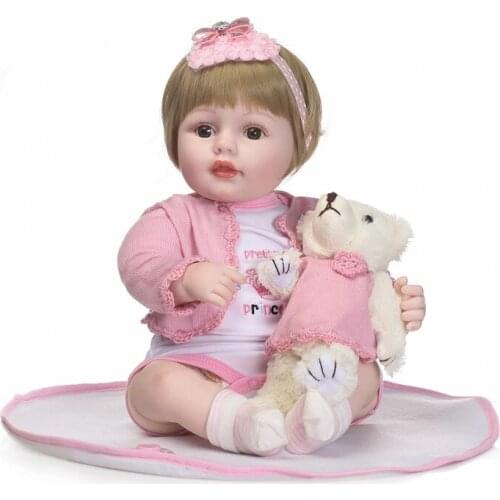 NPK silicone dolls reborn girl toys 22" bebe girl princess dolls blonde hair wig bear plush doll for kids birthday gift