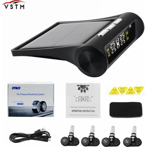New Solar Power USB TPMS Car Tire Pressure Monitoring System LCD 4 External / Internal Sensors for SUV Temperature Warning