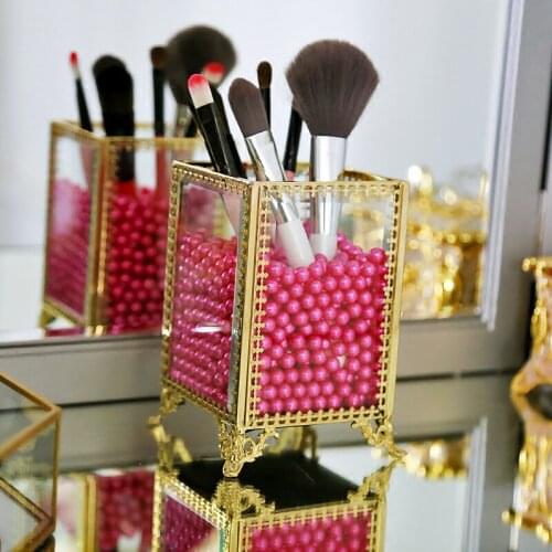 Brush storage glass retro luxury makeup brush storage tube transparent storage box desktop pen holder dressing table finishing