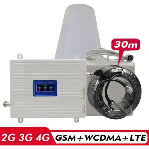 2G 3G 4G Tri-Band Booster GSM 900+UMTS/WCDMA 2100(B1)+FDD LTE 2600(B7) Mobile Signal Repeater Signal Amplifier Antenna Set #30M