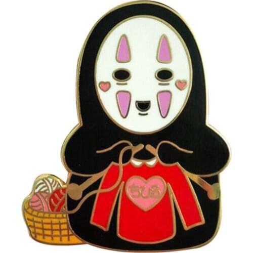 Knitting no face brooch cute Ghibli pin anime fans gift