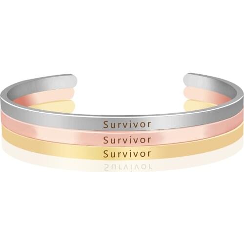 Survivor Engraved Inspirational Positive Quote Bangles Cuff Bracelet Charm Bangles for Men Women Personality Jewelry