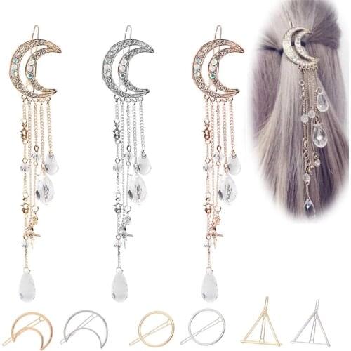 Hairpin Moon Rhinestone Hair Clips Fashion Crystal Pendant Jewelry Hair Pins Clip Hair Accessories for Girls Women
