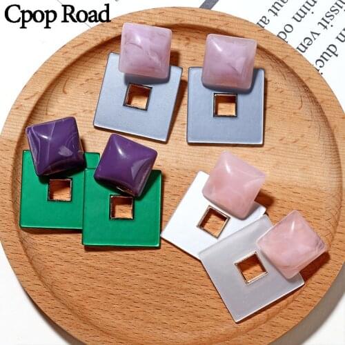Cpop Trendy Geometric Square Acrylic Earrings Simple Fashion Acetic Acid Pendant Dangle Earrings Women Accessories Jewelry Gifts