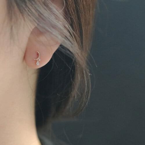 Minimalist Female White Zircon Stone Earring Crystal 925 Sterling Silver Gold Earrings For Women Luxury Moon Small Stud Earrings