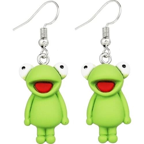 Funny Green Frog Earrings for Women 2021 Trendy Pendant Cartoon Animals Creative Dangle Earrings Fashion Jewelry Accessories