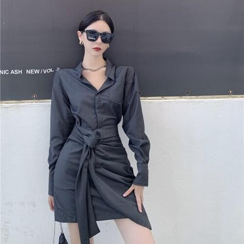 Slim Korean Fashion Autumn Bandage Dresses for Women Chic Asymmetric Long Sleeve Short Dress New Female Clothing Vestido