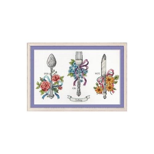 Gold Collection Lovely Counted Cross Stitch Kit Cutlery Spoon Fork Knife SO