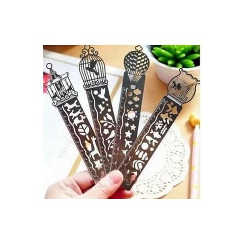 100PC Creative metal straight ruler bookmark Hollow Ultra-thin rulers Korea stationery office school supplier