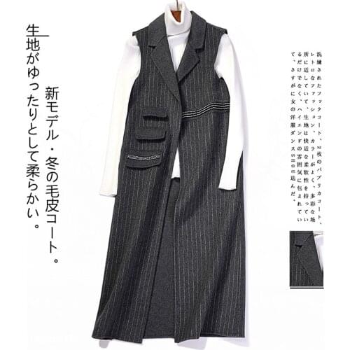 2019 Fashion Double-side Cashmere Womens Vest Long Striped Wool Coat Female Waistcoat Women Colete Feminino Q42SY1511