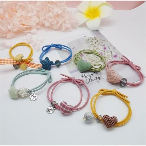 5PCS 2021 Girl Gift Lovingheart/Star Scrunchie Elastic Rope Vintage Rubber Bands For Hair Tiaras Women Headwear Accessories