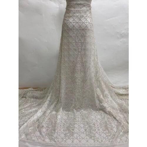 African Lace Fabric New Arrival Nigerian Tulle Mesh Lace Fabric For Wedding SYJ-6186811 with beads and Sequins with Party