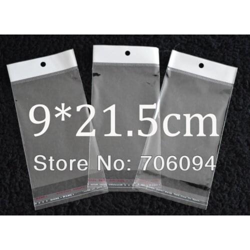 FreeShipping 9*21.5cm,1000pcs/lot Clear Self Adhesive Seal Poly Opp Plastic Bag With Header ,Hole Jewelry Earring Packing bag