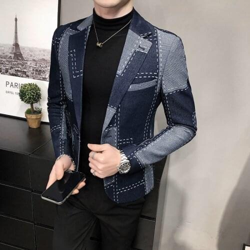 Brand Fashion Patchwork Geometric Print Mens Blazer Vintage Blazer Hombre Casual Suit Men Jacket Autumn Plaid Men Stylish Blazer