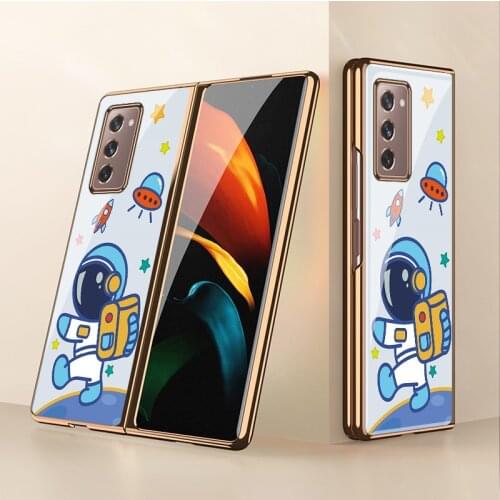 Z Fold 3 Funda Case for Samsung Galaxy Z Fold 2 W21 Z Flip Cartoon Moonwalking Astronaut Tempered Glass Coque Phone Case Cove
