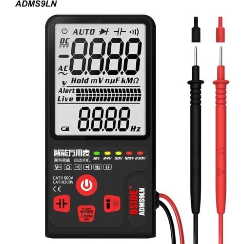 Digital Multimeter BSIDE ADMS9CLN Large 3.5"LCD 3-Line Display Capacitance Tester AC DC Voltmeter Voltage Ohm Hz Diode test