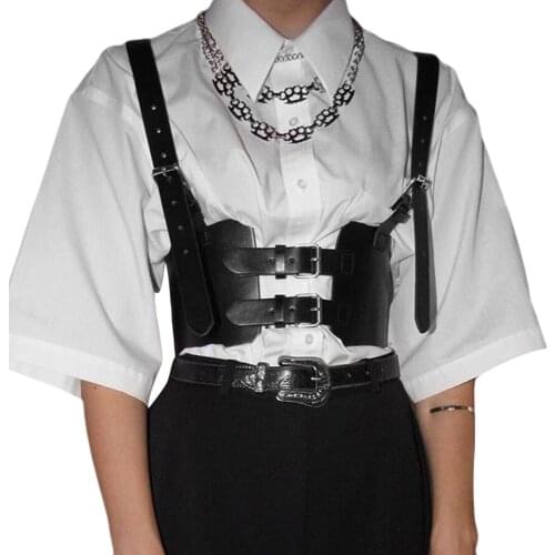 Women PU Leather Vest Cummerbunds Personality Street Tops Hollow Out Party Casual Holiday Slimming Sling Clothes Cummerbunds