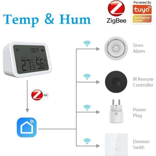 Tuya zigbee temperature sensor humidity smart thermometer need hub work with wifi-ir remote controller via tuya smart life APP