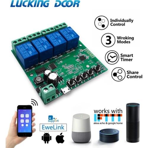 DC 5V-32V 12V AC 220V 4-way WIFI Smart Switch Self-locking Interlock Remote Control Relay Module Wireless Switch For Smart Home