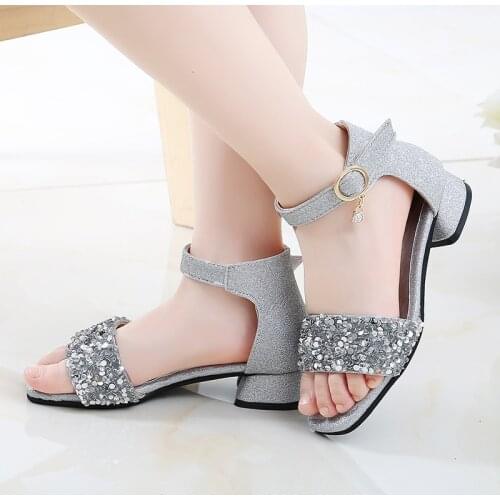 Children Fashion Princess Glitter Leather Sandals Girl Heels School Shoes 2020 New Big Kids Shoes 4 5 6 7 8 9 10 11 12 13 Years