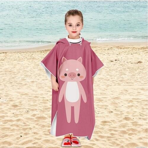 Child Hooded Bath Towel Cartoon Animals Printing Kids Beach Changing Robe Quick-dry Double-sided Fleece Microfiber Poncho Towel