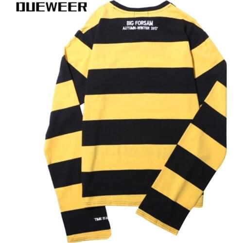 Dueweer Mens Tshirts Tops Tees Black Red Stripe Oversized Colorblock Streetwear Streak Long Sleeve Cotton T-shirt
