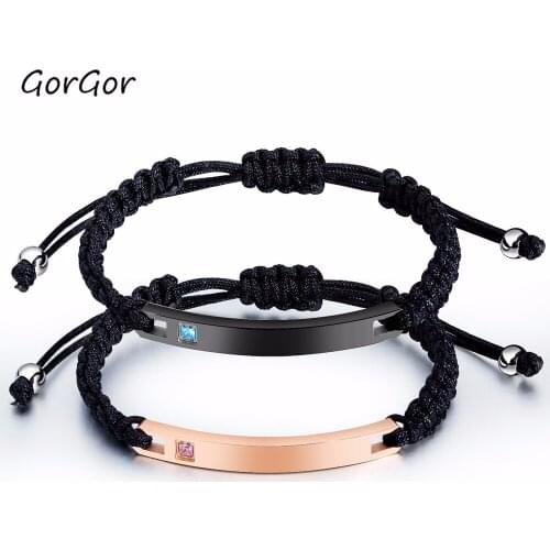 GorGor Fashion Curved Brand Titanium Steel Simple Style Weave Pattern Glossy Lettering Valentines Day Couple Bracelet 1014