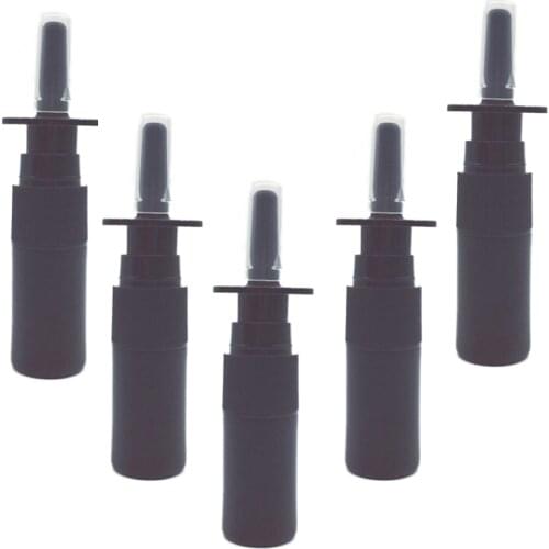 Hotsale 100 sets 5ml Empty Black HDPE Nasal Spray Bottle with 18/410 Nasal Mist Spray Pump