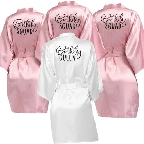 Black Printing Kimono Robe Birthday Party QUEEN & SQUAD Robes Satin Pajamas Robe Dressing Gown Pajamas