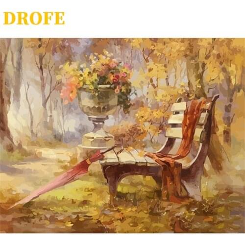 DROFE DIY Frame Painting By Numbers landscape Park chair acrylic pigment unique home decoration hand painted Unique gift 40x50cm