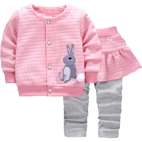 Baby Girls Clothes Sets Suits Toddler Kids Spring Autumn Cute Rabbit Top + Short Skirt Leggings 2Pcs Tracksuit Children Clothing