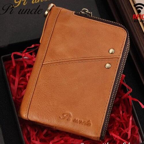 Genuine Leather Men Wallet Brand RFID Wallet Male Purse Coin Purse Pockets Fashion Zipper Clamp Wallet Card Holder Purse
