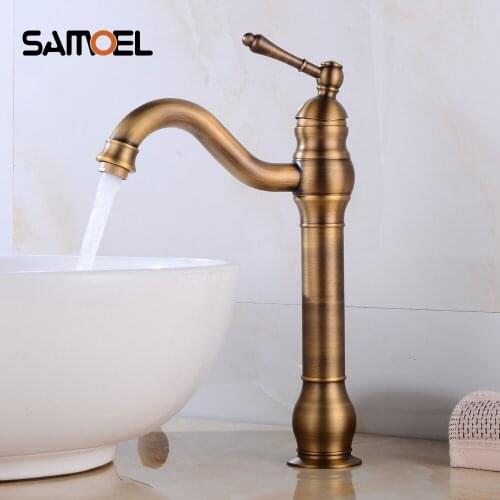 Basin Faucet Antique Brass Bathroom Faucet Rotate Single Handle Hot and Cold Water Mixer Taps Crane AF1093
