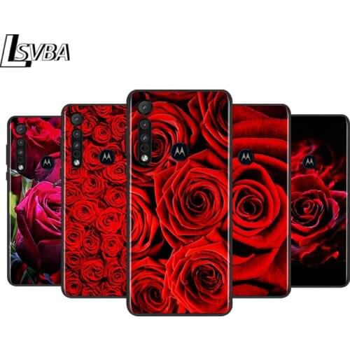 Red Rose Flower for Motorola G9 G8 G E7 E6 One Play Marco Hyper Fusion Stylus Power Edge Plus Black Phone Case
