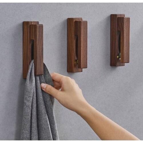High-end Creative Solid Wood Towel Hook Wall Kitchen Rag Storage Hook Free Perforated Wooden Sticky Hook Gift Home Decoration