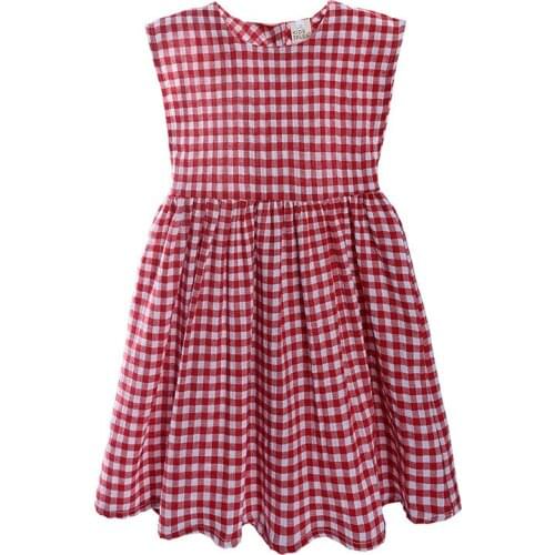 Summer cotton soft childrens dress baby girl sleeveless plaid dress childrens girls fashion daily party wear 2-7Y