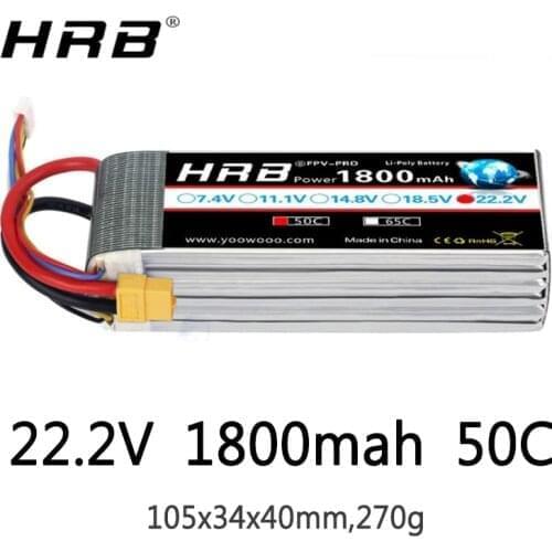 HRB 22.2V Lipo Battery 6S 1800mah XT60 T Deans XT90 TRX EC5 50C For MultiCopter FPV Racing Airplanes Buggy Car Boat RC Parts Hot