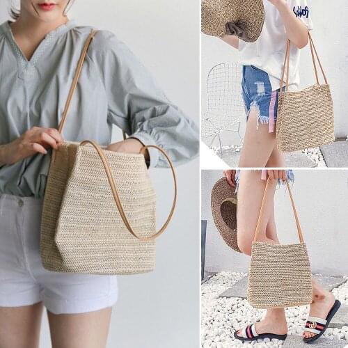 Fashion Women Straw Casual Large Tote Beach Bag Tote Ladies Large Capacity Summer Holiday Handbag