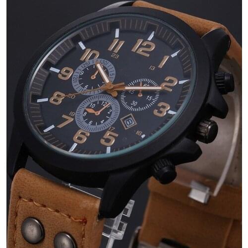 Military Leather Date Quartz Analog Army Mens Quartz Wrist Mens watch Wrist suit Waterproof Dress Watch gifts Party decoration