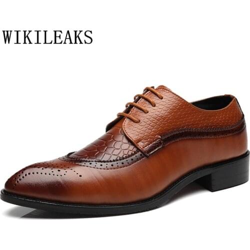 Genuine Leather Croco Men Shoes Bullock Carved Wedding Formal Oxford Shoes For Men Dress Shoes Zapatos Hombre Casual Shoes Men