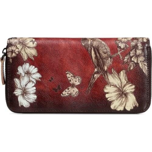 New Femlae Wallet Leather Coin Purse Genuine Leather Women Wallet Long Clutch Bags Flowers Womens Wallets And Purses Carteira