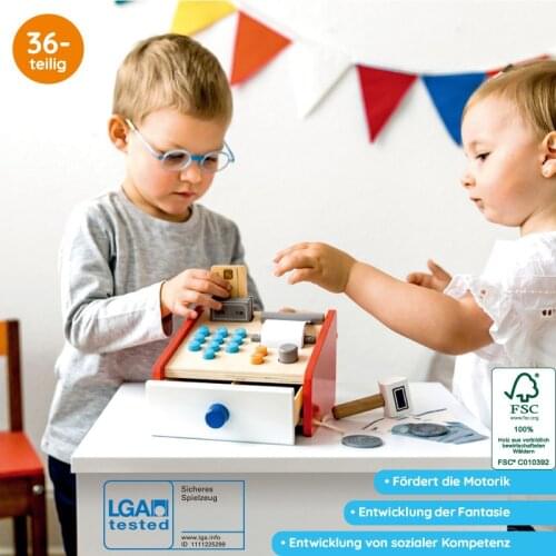 New Arrivel Simulated Montessori Wooden Pretend Role-playing Supermarket Cashier Educational Preshcool Toys For Kids Gift