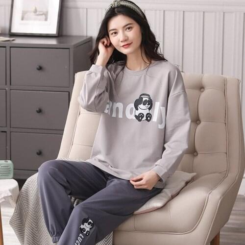 2020 Autumn Long Sleeve Cotton Pajama Sets for Women Cute Cartoon Sleepwear Suit Pyjama Femme Homewear Pijama Mujer Home Clothes