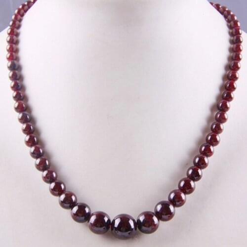 Natural Garnet Graduated Round Beads Necklace 17 Inch Jewelry For Woman Gift F190