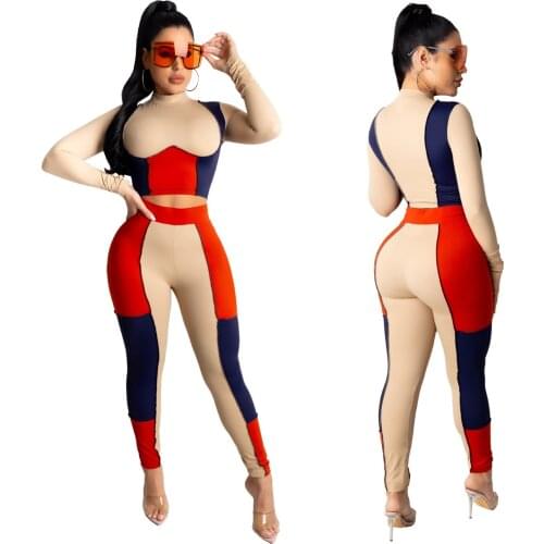 Sexy Patchwork 2 Pcs Sport Set Long Sleeve Women Clothes Fall Spring Outfits Joggers Women Set Two Pieces Suit Sportwear 2021