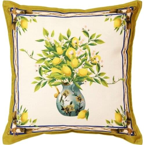 Throw Pillow Cover Square 45x45cm Fruit Watercolor Vintage Branch Fresh Aquarelle Limon Nature Yellow Botanical Citrus Color