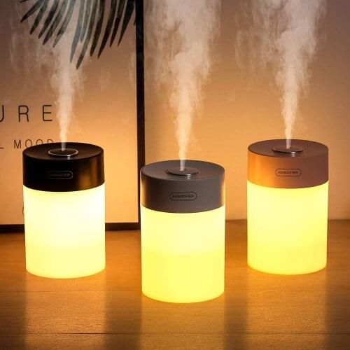 600ML Portable USB Air Humidifier Ultrasonic Cool Water Mist Maker Diffuser with Warm LED Lamp Mini Aromatherapy Humidificador