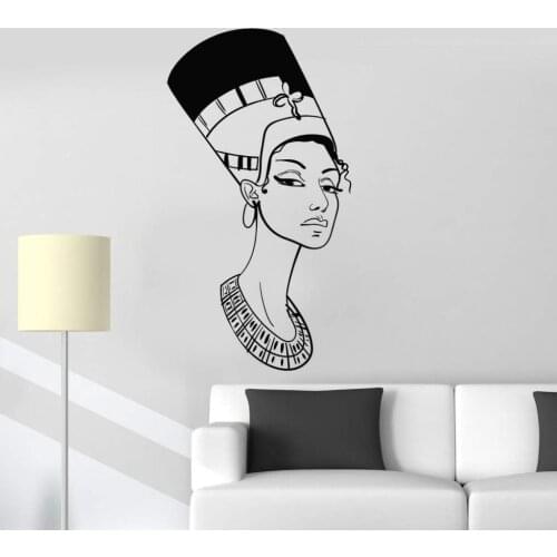 Portrait Beautiful Nefertiti Egyptian Queen Wall Art Stickers Mural Girls Room Removable Egypt Wall Decal Bedroom Decorate D550