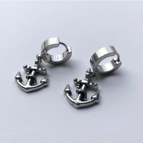 1pc Creative Punk Wind Boat Anchor Pendant Earrings Trend Stainless Steel Hip Hop Men Women Fashion Party Earrings Jewelry